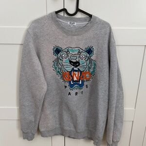 Kenzo Gray Crewneck with Colorful Tiger Motif